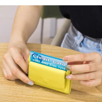  RFID къси портфейли Първи слой държач за карти от  кожа Малка чанта за съхранение на монети Чанта с щипка за мъже, жени