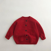 Laste silmkoeline kampsun kampsun Ümarkaelus kampsun Vintage keerutatud beebipoiste tüdrukute talvekampsun vabaaja punane kudum