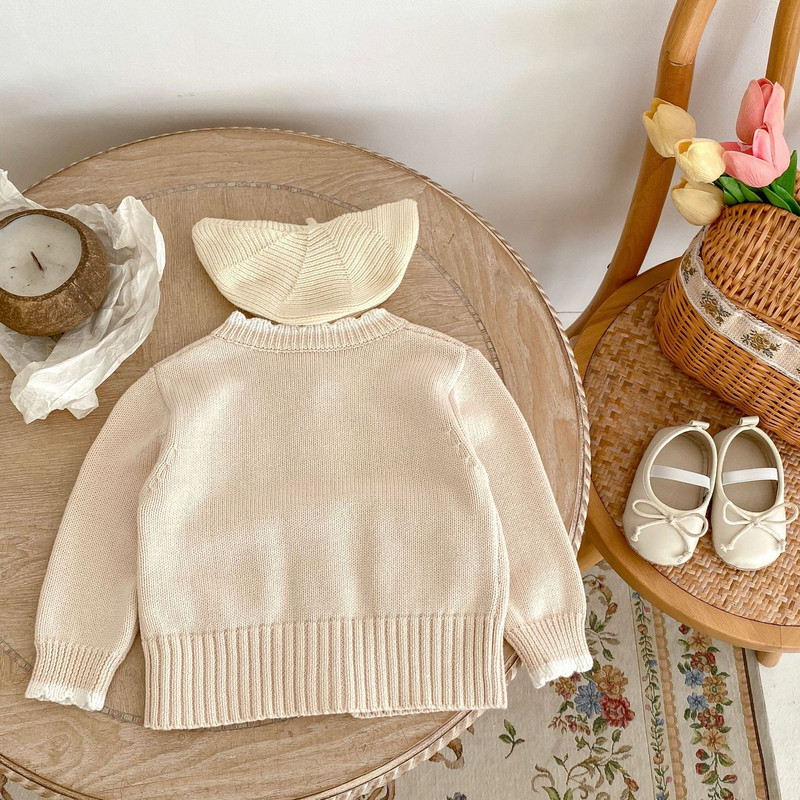 Φθινοπωρινά βρεφικά κοριτσάκια Γλυκά πλεκτά πουλόβερ Ζακέτες νήπιο μωρό λουλούδι πλεκτό βαμβακερό μακρυμάνικο παλτό