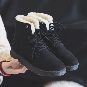 2022 Дамски зимни ботуши за сняг Топли плоски плюс размер Платформа с връзки Дамски дамски обувки Нови велурени ботуши от флок 35-43