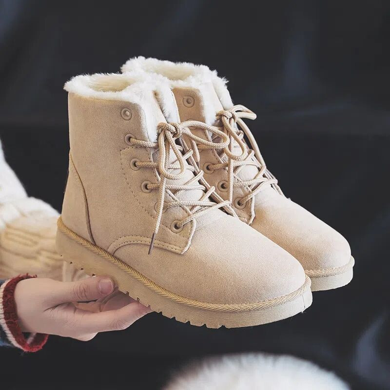 Γυναικείες χειμερινές μπότες χιονιού 2022 Warm Flat Plus Size Platform Lace Up Γυναικεία παπούτσια Γυναικεία παπούτσια New Flock Fur Suede Ankle Boots 35-43