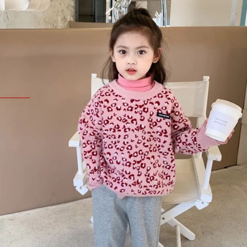 Φθινοπωρινό Χειμώνας Νέο Leopard Jacquard Πουλόβερ Μωρό αγόρι Πουλόβερ Κοριτσάκι Πλεκτό Παλτό Πουλόβερ Παιδικά Ρούχα Κορίτσι Παιδικά Εξωτερικά Ενδύματα Τοπ