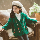 Φθινοπωρινό Χειμώνα για μωρά για κοριτσάκια με λαιμόκοψη V-λαιμόκοψη Πουλόβερ με μονό στήθος με βελονάκι Ζακέτα βρεφικά κοριτσίστικα μακρυμάνικα μασίφ ζακάρ πουλόβερ