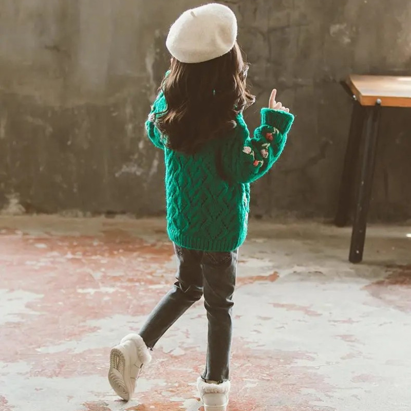 Φθινοπωρινό Χειμώνα για μωρά για κοριτσάκια με λαιμόκοψη V-λαιμόκοψη Πουλόβερ με μονό στήθος με βελονάκι Ζακέτα βρεφικά κοριτσίστικα μακρυμάνικα μασίφ ζακάρ πουλόβερ