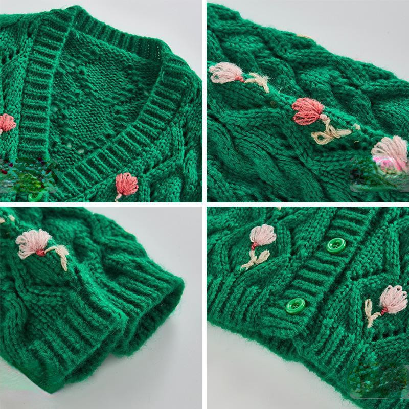 Φθινοπωρινό Χειμώνα για μωρά για κοριτσάκια με λαιμόκοψη V-λαιμόκοψη Πουλόβερ με μονό στήθος με βελονάκι Ζακέτα βρεφικά κοριτσίστικα μακρυμάνικα μασίφ ζακάρ πουλόβερ