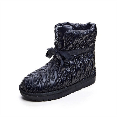 Μόδα γυναικεία μπότα χιονιού 2022 Νέα χειμωνιάτικη βελούδινη παχυντική μπότα αστραγάλου αδιάβροχη υφασμάτινη κορδέλα Ελαφρύ βαμβακερό παπούτσι Mujer