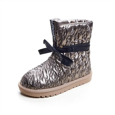 Μόδα γυναικεία μπότα χιονιού 2022 Νέα χειμωνιάτικη βελούδινη παχυντική μπότα αστραγάλου αδιάβροχη υφασμάτινη κορδέλα Ελαφρύ βαμβακερό παπούτσι Mujer