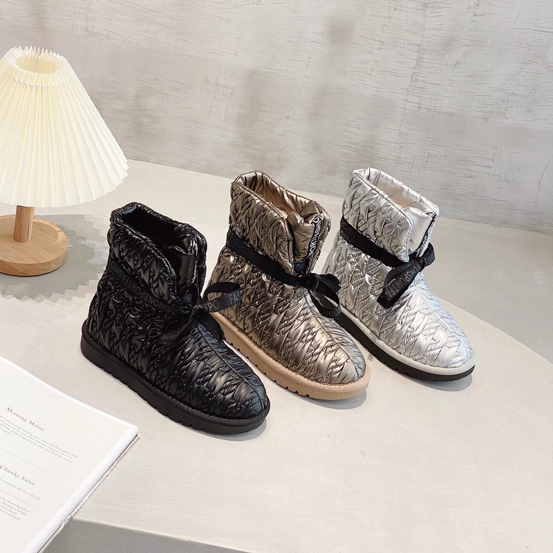 Μόδα γυναικεία μπότα χιονιού 2022 Νέα χειμωνιάτικη βελούδινη παχυντική μπότα αστραγάλου αδιάβροχη υφασμάτινη κορδέλα Ελαφρύ βαμβακερό παπούτσι Mujer