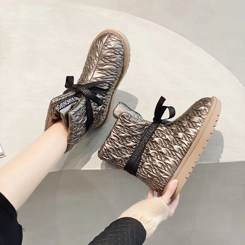 Μόδα γυναικεία μπότα χιονιού 2022 Νέα χειμωνιάτικη βελούδινη παχυντική μπότα αστραγάλου αδιάβροχη υφασμάτινη κορδέλα Ελαφρύ βαμβακερό παπούτσι Mujer