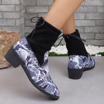 2023 Зимни топли обувки за дамски гръб Дамски боти до глезена с квадратен ток Ежедневни дамски обувки Базови дамски ботуши в пачуърк