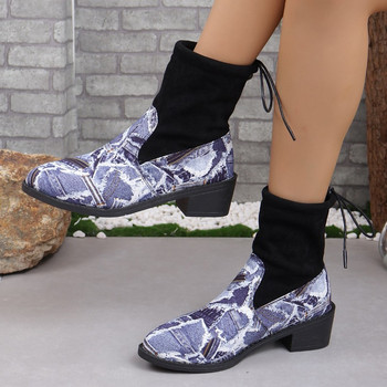 2023 Зимни топли обувки за дамски гръб Дамски боти до глезена с квадратен ток Ежедневни дамски обувки Базови дамски ботуши в пачуърк