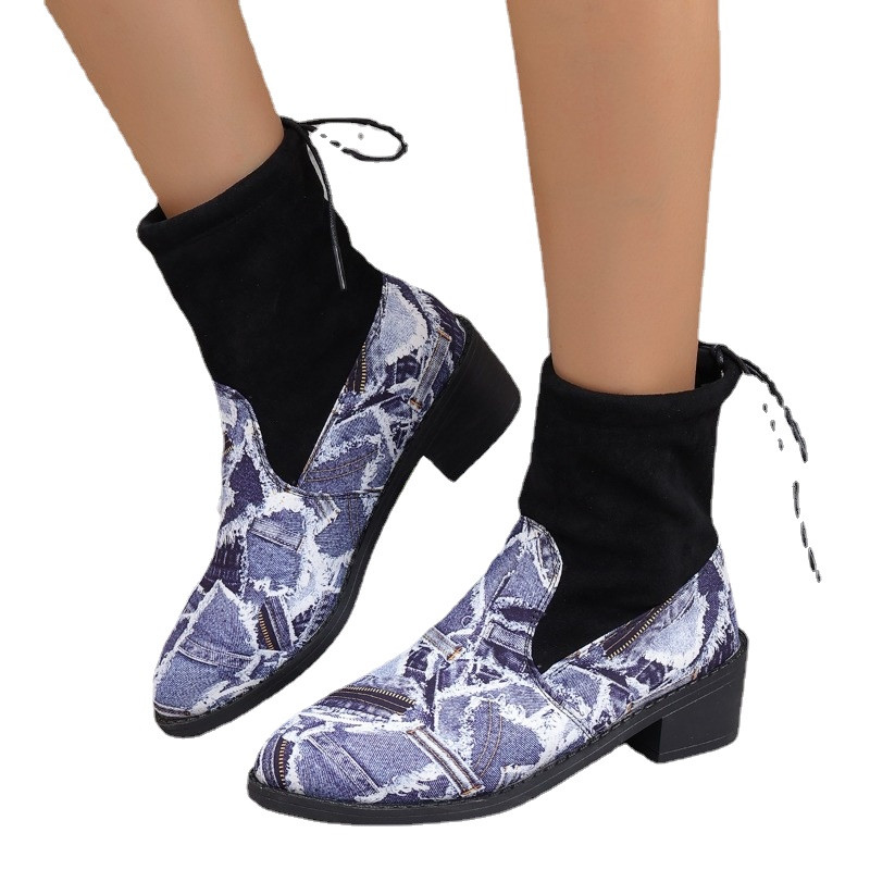 2023. aasta talvised soojad kingad naistele, selja nööriga naiste poolsaapad, kandiline kontsaga vabaaja naistejalatsid Tavalised lapitööd naiste saapad