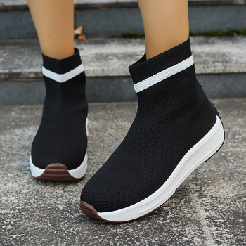 2023 Есенни обувки за жени Дамски боти до глезена Плоска платформа с ежедневни дамски обувки Плетени дамски ботуши на нисък ток