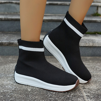 2023 Есенни обувки за жени Дамски боти до глезена Плоска платформа с ежедневни дамски обувки Плетени дамски ботуши на нисък ток