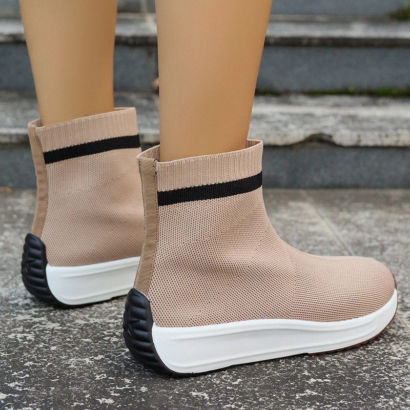 Φθινοπωρινά παπούτσια 2023 για γυναικεία slip-on γυναικεία μποτάκια Πλατφόρμα επίπεδη με casual γυναικεία παπούτσια Γυναικείες πλεκτές μπότες με χαμηλό τακούνι