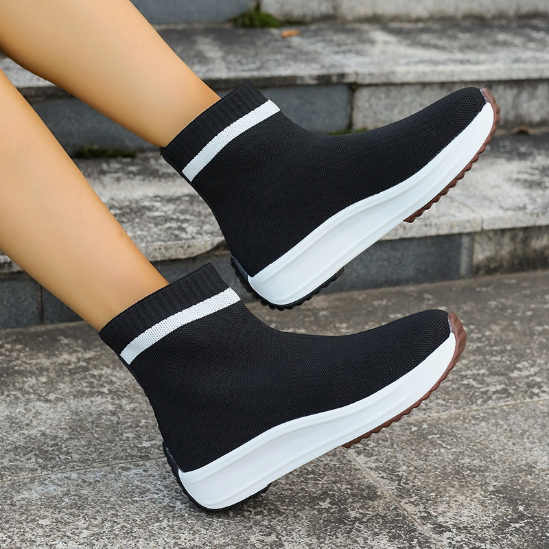 Φθινοπωρινά παπούτσια 2023 για γυναικεία slip-on γυναικεία μποτάκια Πλατφόρμα επίπεδη με casual γυναικεία παπούτσια Γυναικείες πλεκτές μπότες με χαμηλό τακούνι