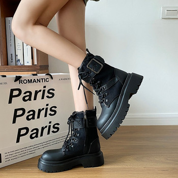 2023 Дамски обувки Дамски ботуши с кръстосани връзки Модни катарама за колан Ежедневни ботуши Дамски нови боти до глезена със страничен цип Обувки за жени