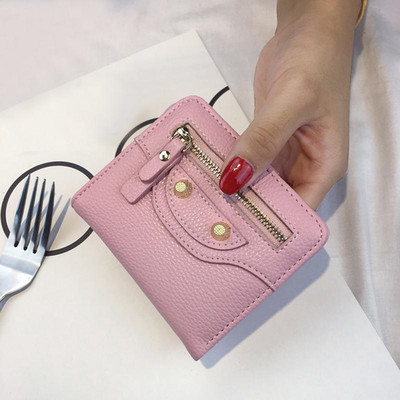 Portofel scurt, pentru femei, pentru doamne, husă cu două orificii, la modă mică, drăguță, din piele PU, pentru geanta pentru carduri, portofel de buzunar pentru bani pentru fete
