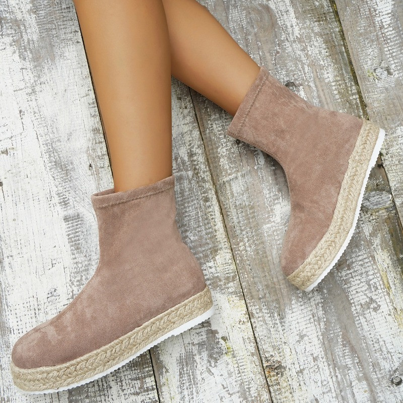 Pantofi de damă la promoție 2023 Cizme de damă cu mâneci noi de iarnă din piele intoarsa varf rotund, solid, scurt, cu platforma, cizme ocazional de marime mare