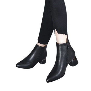 Дамски обувки 2023 Гореща разпродажба Дамски ботуши с цип Модни плътни модерни ботуши Дамски секси ботуши с остър пръст Обувки Женски Zapatos