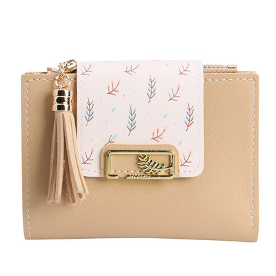 Roztomilé strapce Dámska krátka peňaženka z PU kožená taška na karty Dámska skladacia kabelka Malá peňaženka na mince Držiak na karty Clutch