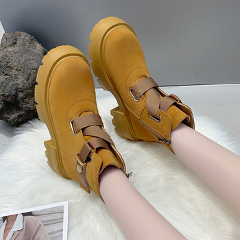Дамски обувки 2023 Гореща разпродажба Дамски ботуши с катарама за колан Модни ежедневни ботуши със страничен цип Дамски висококачествени ботуши с кръгли пръсти