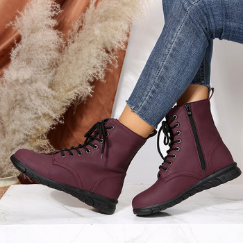 2023 Зимни основни обувки за жени Дамски ботуши със страничен цип Ежедневни плоски с дамски обувки Дамски ботуши с нисък ток Плюс размер
