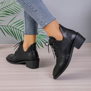 Дамски обувки 2023 Висококачествени дамски ботуши с кръстосани връзки Модни плътни ежедневни ботуши Дамски нови ботуши с остри пръсти Ботуши на токчета Дамски