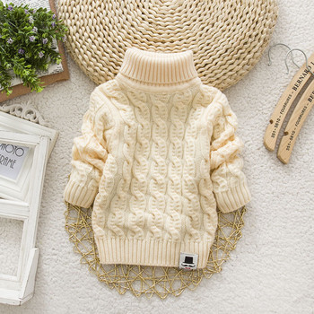 F Детски пуловер за момичета Пуловер с висока яка Бебешки зимни горнища Едноцветни пуловери Есенни пуловери за момче и момиче Топъл пуловер