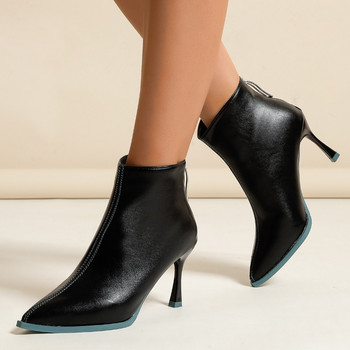 2023 Зима Нови остри ципове Плътни модни обувки на шпилки Секси универсални дамски ботуши Къси кожени обувки Zapatillas De Mujer
