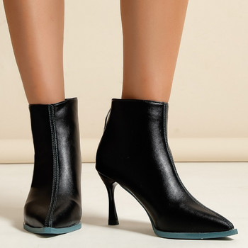 2023 Зима Нови остри ципове Плътни модни обувки на шпилки Секси универсални дамски ботуши Къси кожени обувки Zapatillas De Mujer