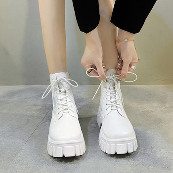 Модни обувки за 2023 г. Дамски дамски ботуши до глезена Класически модерни ботуши Дамски обувки със страничен цип с връзки и кръгъл пръст Дамски обувки на ток