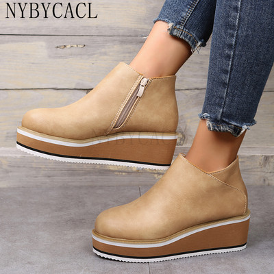 Cizme de damă cu platformă, la modă, toamnă și iarnă, fermoar de culoare uni, cizme de zăpadă cu talpă groasă, cizme scurte confortabile pentru exterior