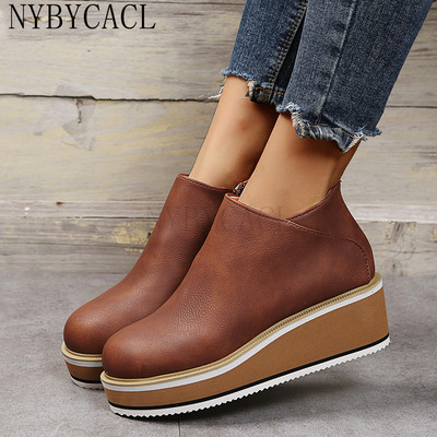 Cizme de damă cu platformă, la modă, toamnă și iarnă, fermoar de culoare uni, cizme de zăpadă cu talpă groasă, cizme scurte confortabile pentru exterior