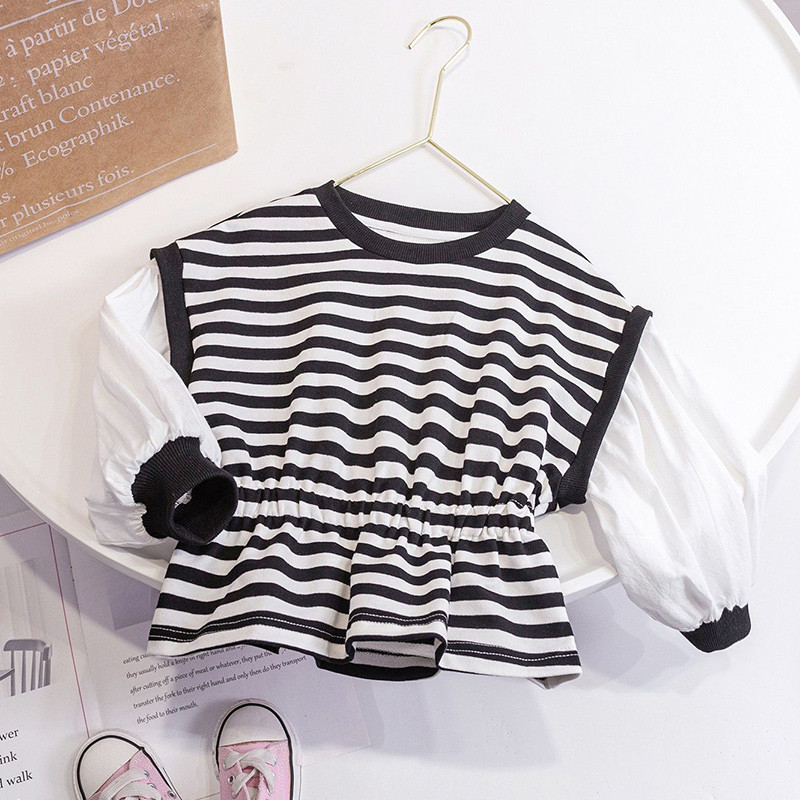 Hanorace pentru fete dulci cu dungi Kawaii de primăvară, toamnă, de modă, topuri din bumbac pur, pulover, haine pentru copii cu mâneci lungi