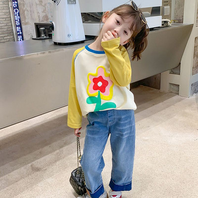 Ανοιξιάτικο φθινόπωρο Kawaii Flower Print Μακρυμάνικα T-shirts για κορίτσια Loose Casual All Match Παιδικό κάτω πουκάμισο Χαριτωμένα παιδικά ρούχα