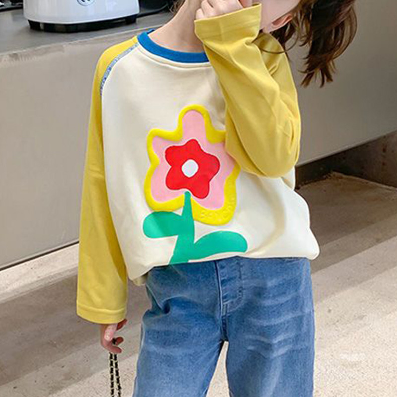 Ανοιξιάτικο φθινόπωρο Kawaii Flower Print Μακρυμάνικα T-shirts για κορίτσια Loose Casual All Match Παιδικό κάτω πουκάμισο Χαριτωμένα παιδικά ρούχα