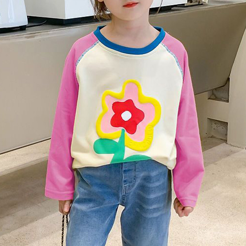Ανοιξιάτικο φθινόπωρο Kawaii Flower Print Μακρυμάνικα T-shirts για κορίτσια Loose Casual All Match Παιδικό κάτω πουκάμισο Χαριτωμένα παιδικά ρούχα