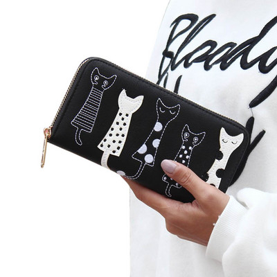 Luxus, kiváló minőségű pénztárca, női macska rajzfilm pénztárca Kreatív női kártyatartó Alkalmi cipzáros női kuplung PU bőr érme pénztárca