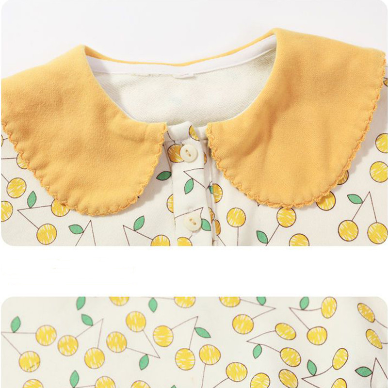 Kevad-sügis kirsitrükk Magusad armsad tüdrukute dressipluusid pikkade varrukatega mood Laste topid Armsad vabaaja puuvillased lasteriided