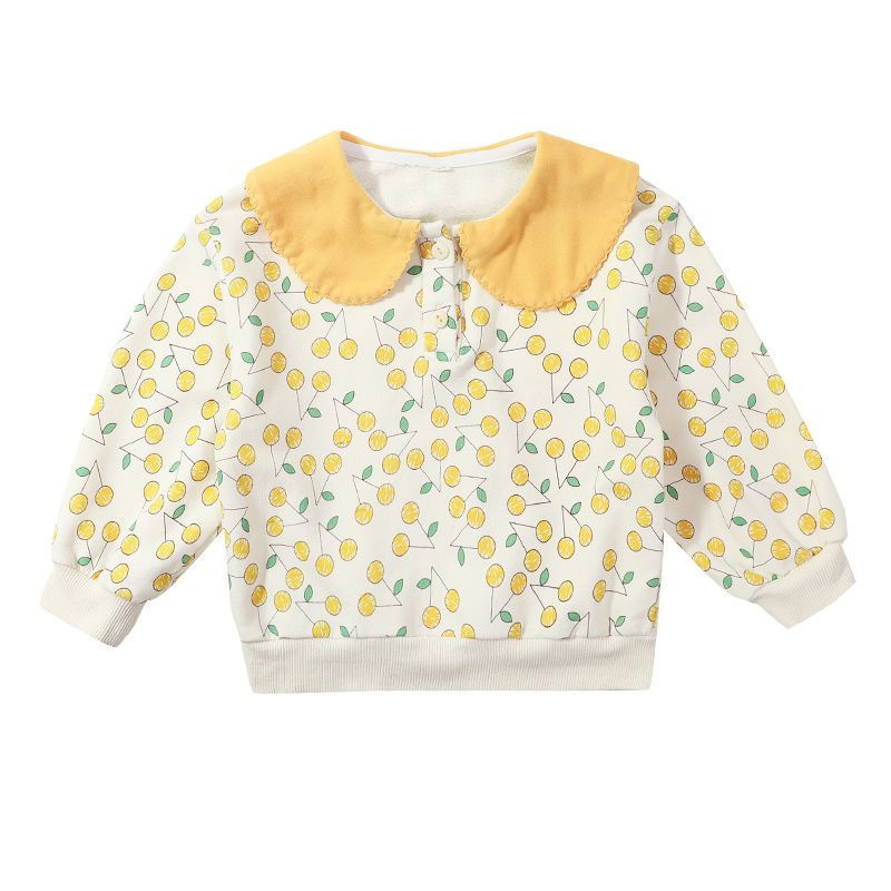 Kevad-sügis kirsitrükk Magusad armsad tüdrukute dressipluusid pikkade varrukatega mood Laste topid Armsad vabaaja puuvillased lasteriided