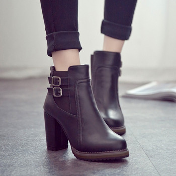 Дамски обувки Есенен размер 43 на 2022 г. Ретро черни помпи Къси ботуши с катарама за колан Модни ботуши на ток Дамски Zapatos Mujer