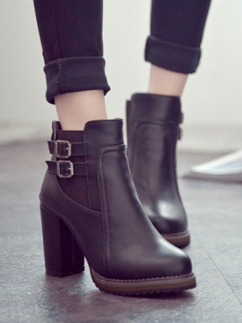 Дамски обувки Есенен размер 43 на 2022 г. Ретро черни помпи Къси ботуши с катарама за колан Модни ботуши на ток Дамски Zapatos Mujer