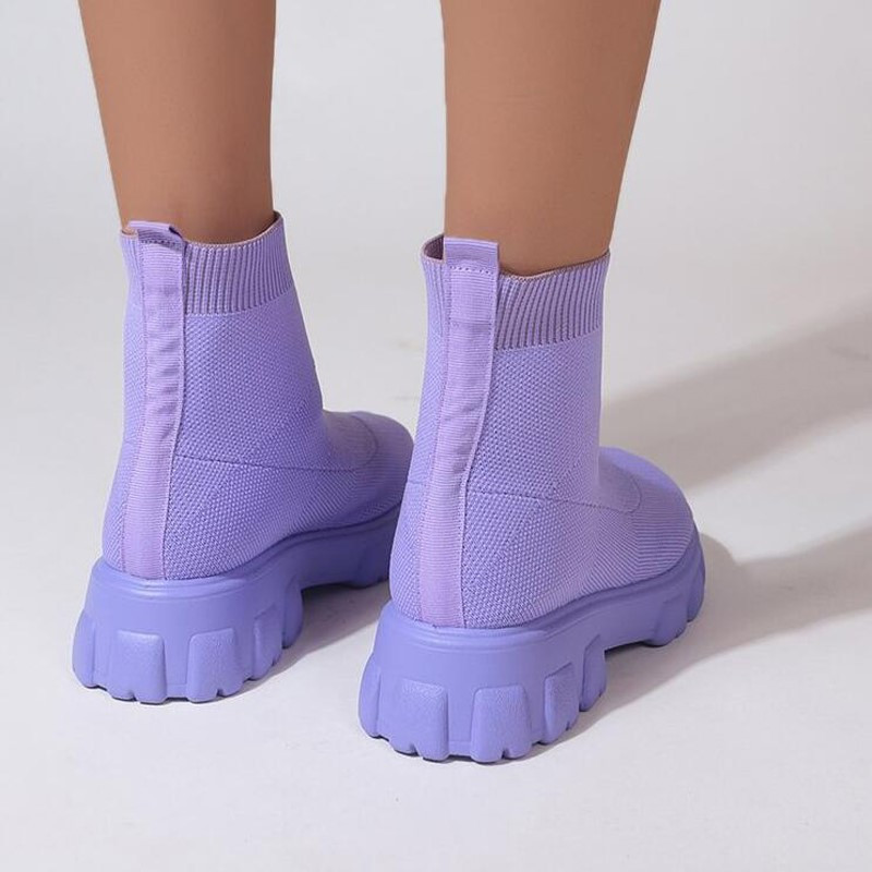 Suurus 35-43 Naiste saapad Stretch Kangad Botas Kevad-sügiskingad Platvorm Ümmargune ninaosa Roosa Lilla Naiste Saapad Zapatos Mujer 