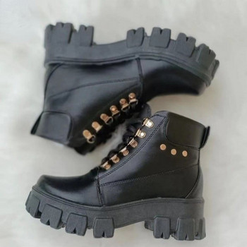 Нови ботуши Дамски обувки с връзки Затоплят ботуши с цип на платформа Дамски мотоциклетни ботуши Обувки с връзки Botas Mujer