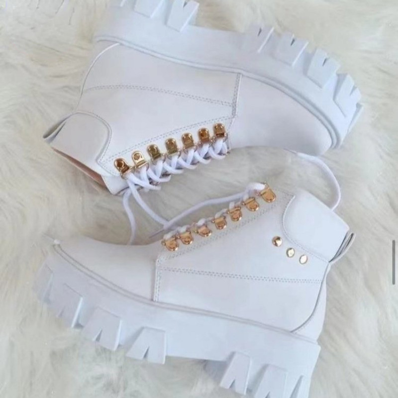 Uued saapad Naiste nöörkingad, mis hoiavad soojas platvormi lukuga poolsaapad, naiste mootorrattasaapad, nöörkingad Botas Mujer