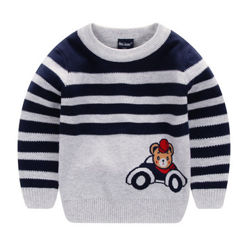 Пуловер за момчета Есенен детски пуловер 2023 Нов раиран автомобилен трикотаж Моден пуловер с дълъг ръкав за момче 3-7 години Детски пуловер пуловер