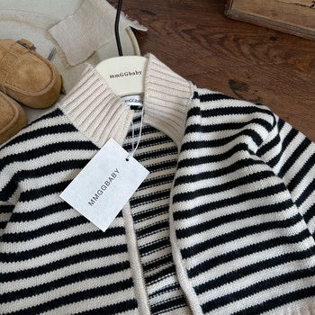 Детски пуловер 2023 Есен Нова мода за момчета и момичета Плетена жилетка с обикновени райета Бебешко палто с цип