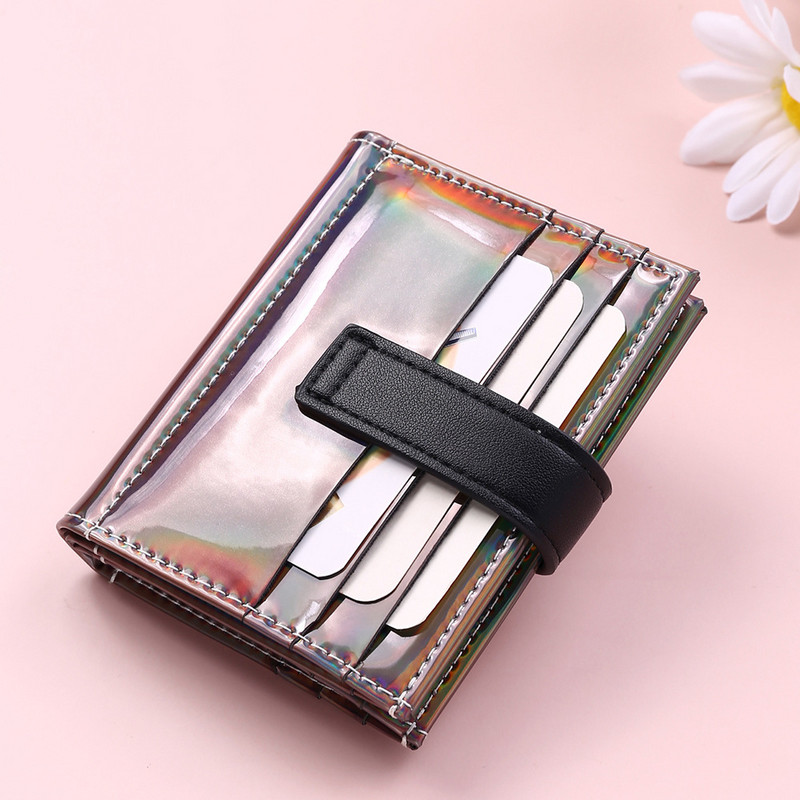 Μόδα πορτοφόλι λέιζερ Κοντό πορτοφόλι με διπλή πόρπη για κορίτσια Γυναικεία κοντή τσάντα δερμάτινη πτυσσόμενη κάρτα Θήκες πολύχρωμα πορτοφόλια νομισμάτων