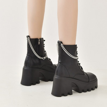 2023 Зимни маркови обувки за жени Верига със страничен цип Дамски боти до глезена Платформени токчета Дамски обувки Дамски ботуши с висок ток